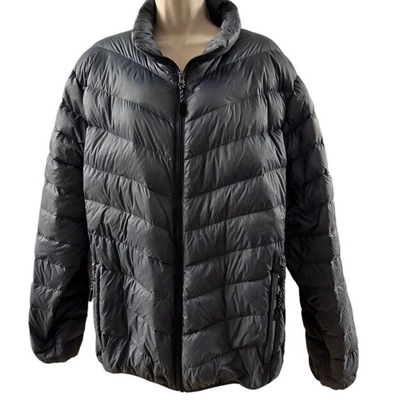 Blue Saks Fifth Ave~Grey Outerwear Jacket~Lightweight Down Duck Feather ~ size L